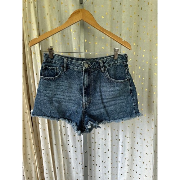 Pacsun Eco Dark Blue High Rise Waisted Frayed Hem Denim Festival Shorts 29 - Picture 2 of 5